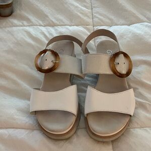 Gabor White Sandals with Brown Accents